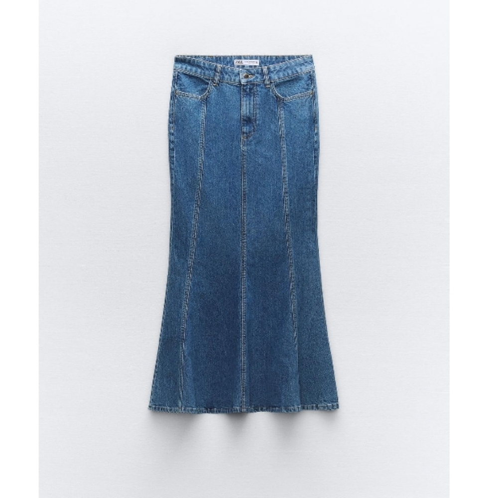 Mid Waist Denim Midi Skirt